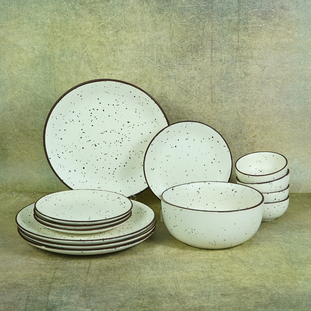 White Ceramic Speckled Dinner Set (Set of 13) The Golden Theory
