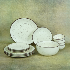 White Ceramic Speckled Dinner Set (Set of 13)