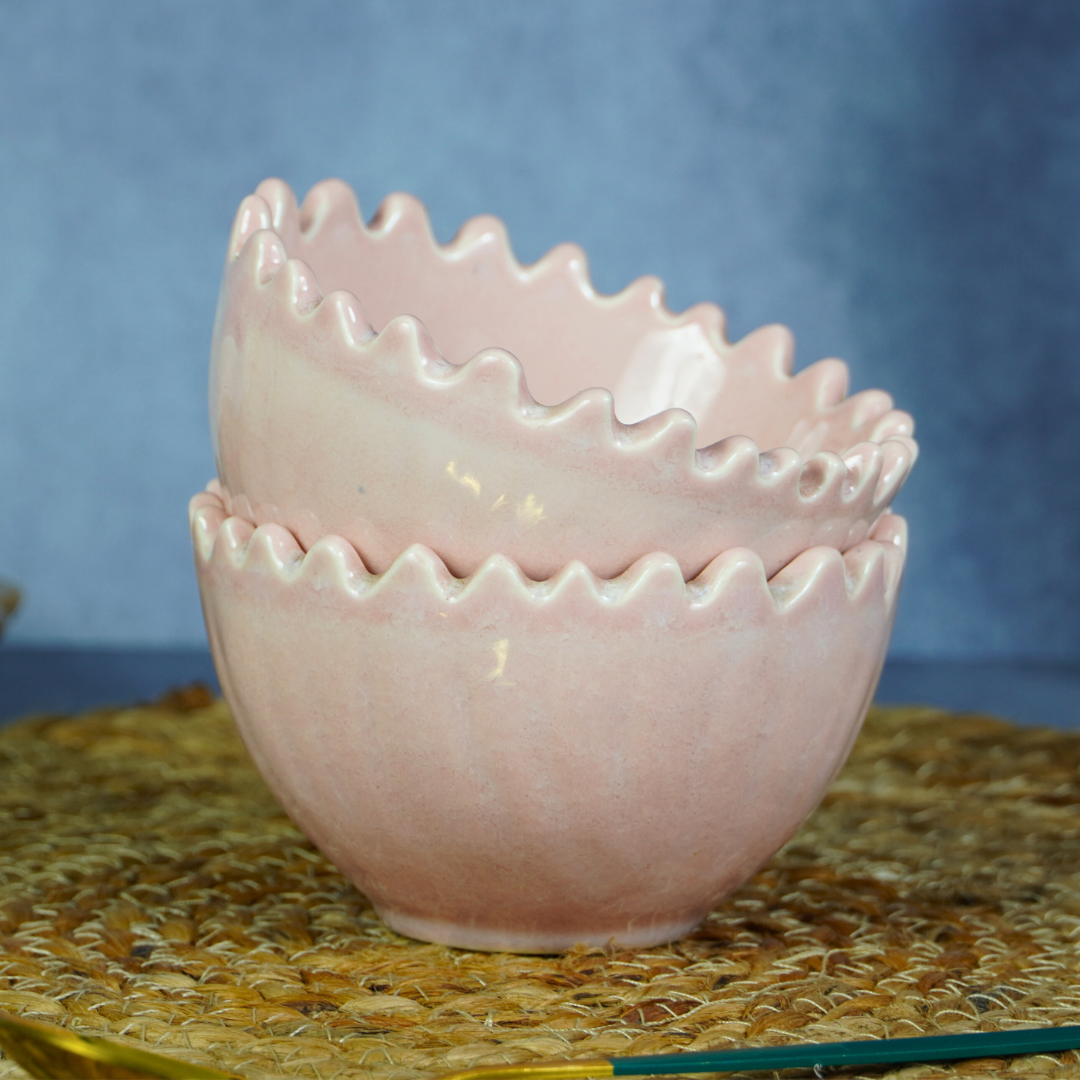 Pretty in Pink Ceramic Wavy Bowl | Set of 2