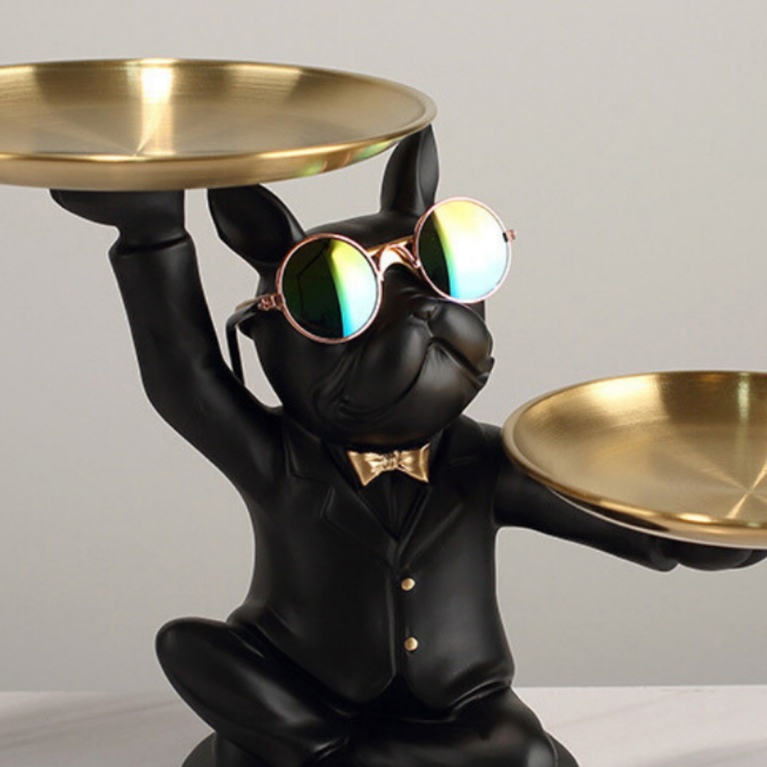 Black Dog with Golden Plate