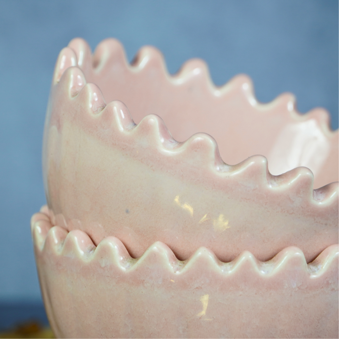 Pretty in Pink Ceramic Wavy Bowl | Set of 2