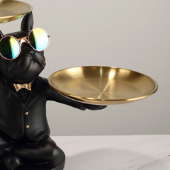 Black Dog with Golden Plate