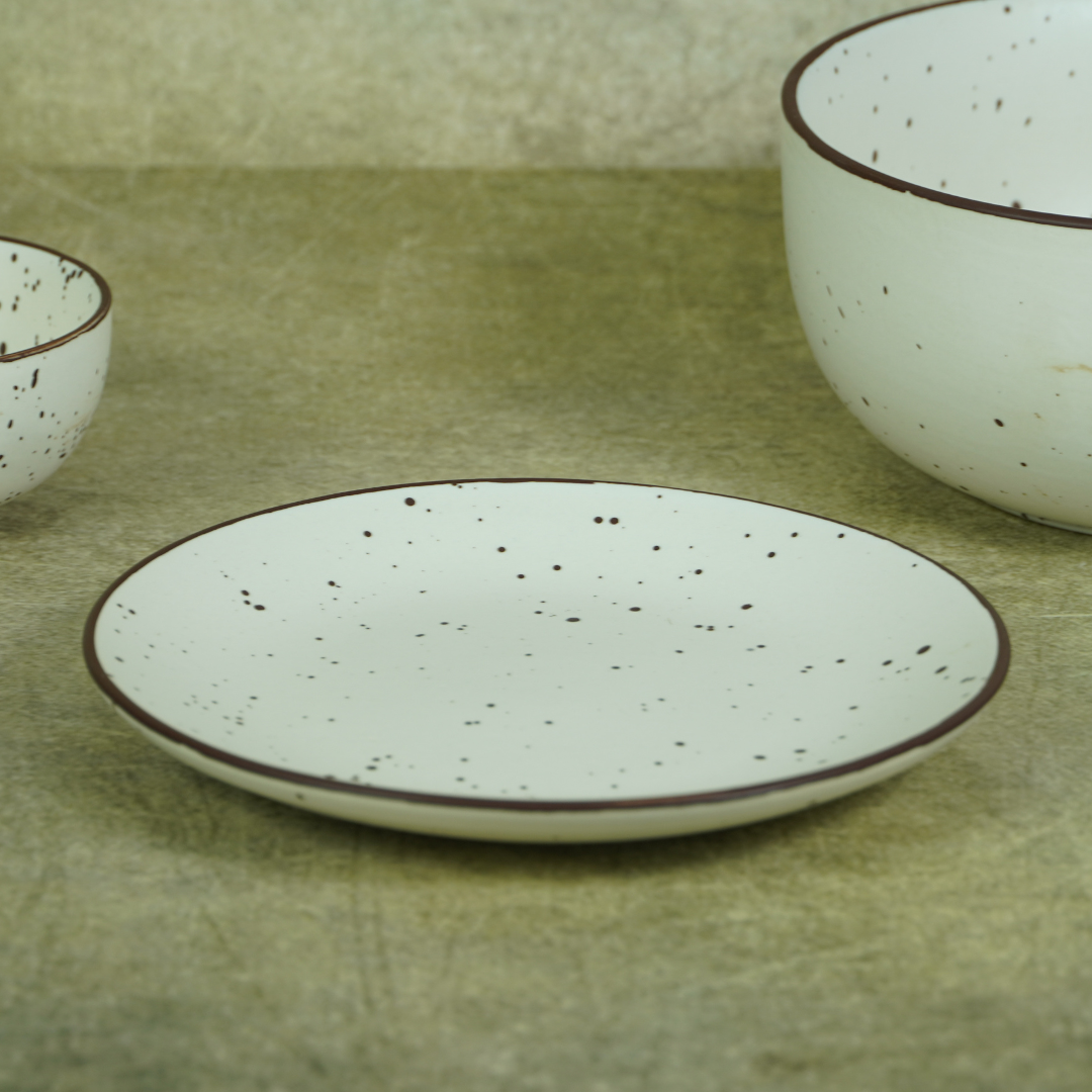 White Ceramic Speckled Dinner Set (Set of 13)