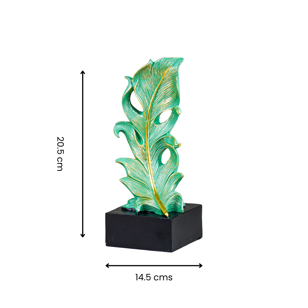 Green Leaf-Inspired Decorative Sculpture with Golden Accents