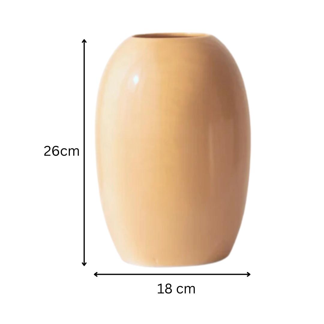 Beige Ceramic Oval Shaped Flower Vase