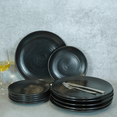 Black Monochrome Spiral Ceramic Dinner Set for 4 (Set of 12)