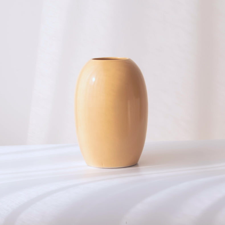 Beige Ceramic Oval Shaped Flower Vase