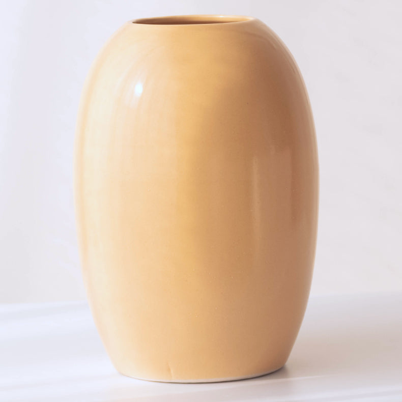 Beige Ceramic Oval Shaped Flower Vase