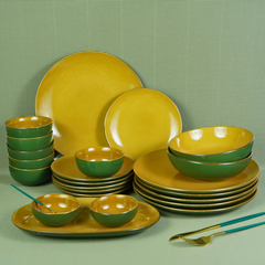 Golden Dinner Set with Green Exterior (Set of 23)