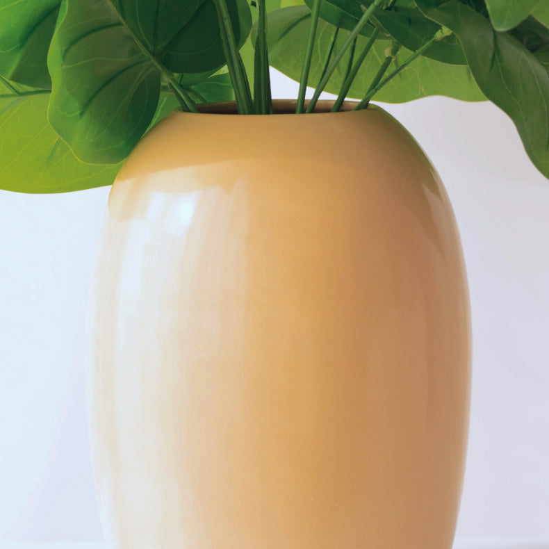 Beige Ceramic Oval Shaped Flower Vase