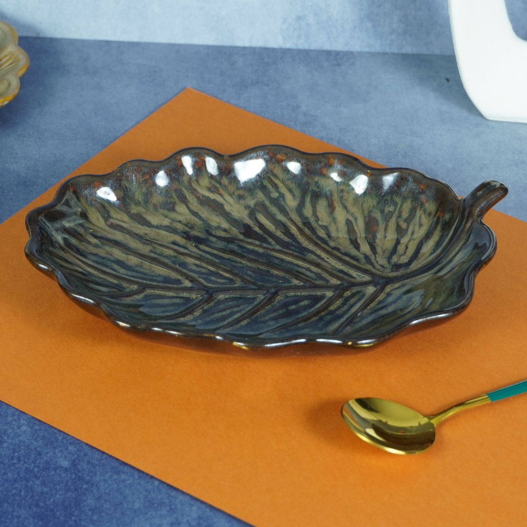 Green Ceramic Leaf Platter