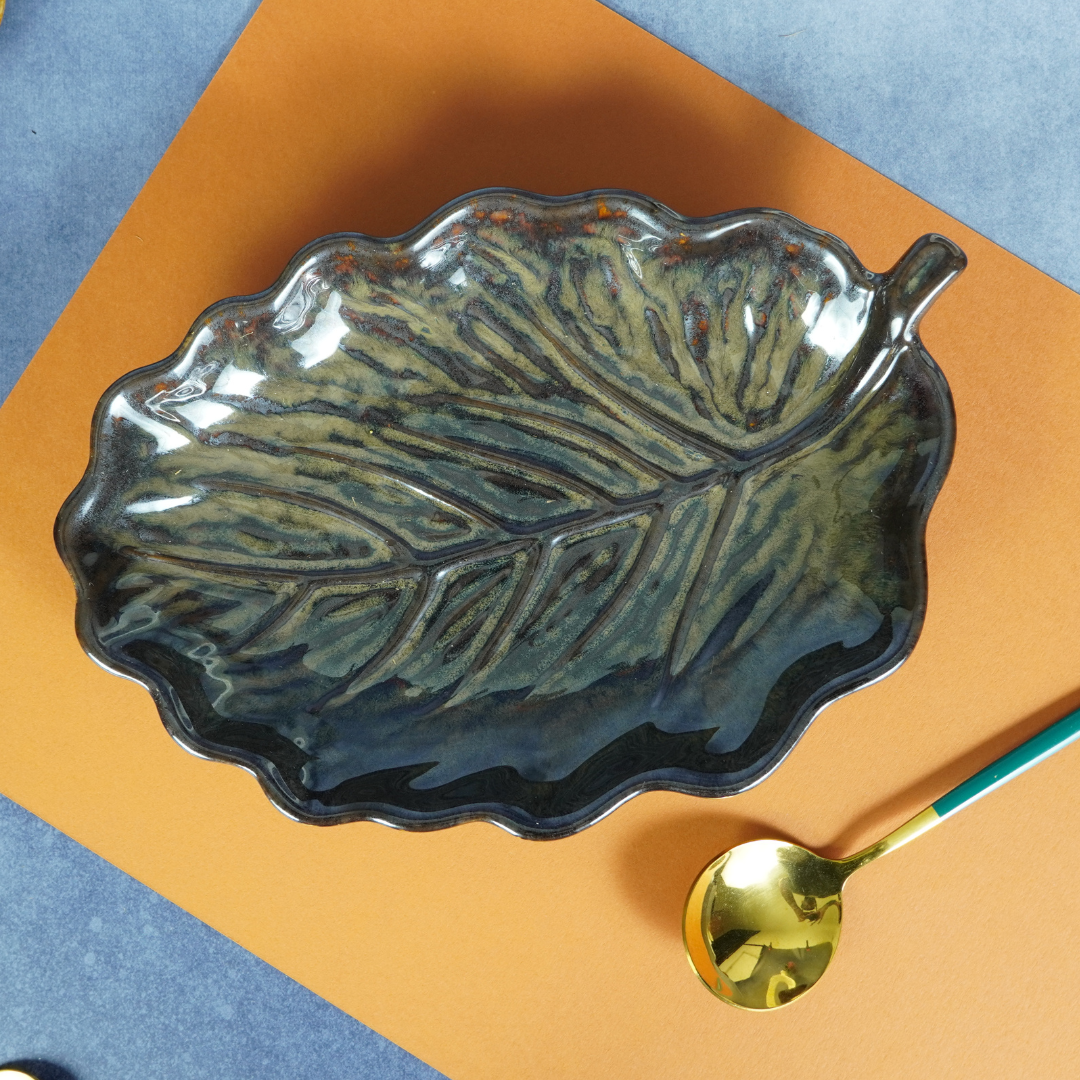 Green Ceramic Leaf Platter