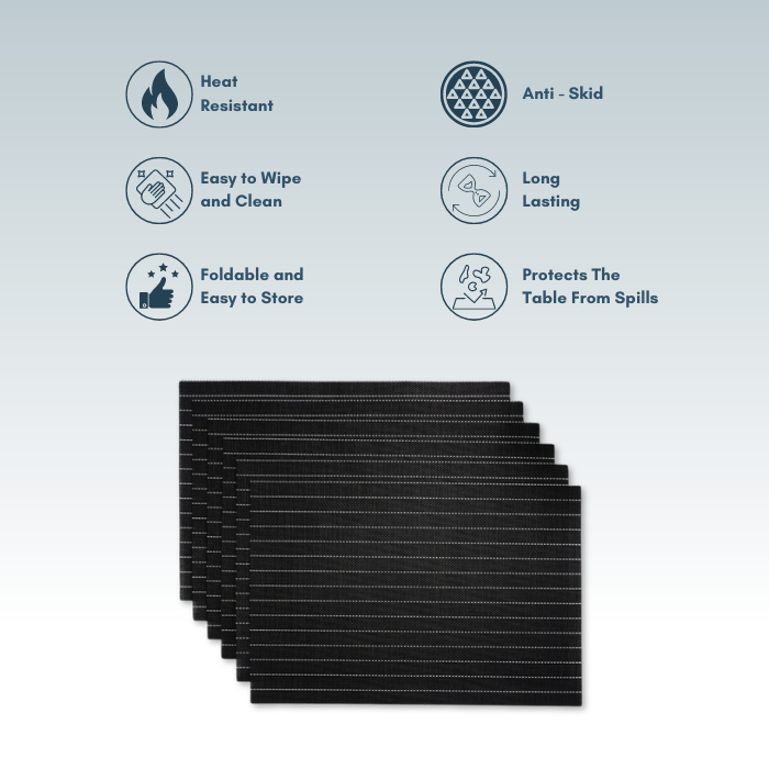 Black Waterproof Table Mats | Set of 2,4,6