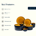 Golden Dinner Set with Navy Blue Exterior (Set of 18)
