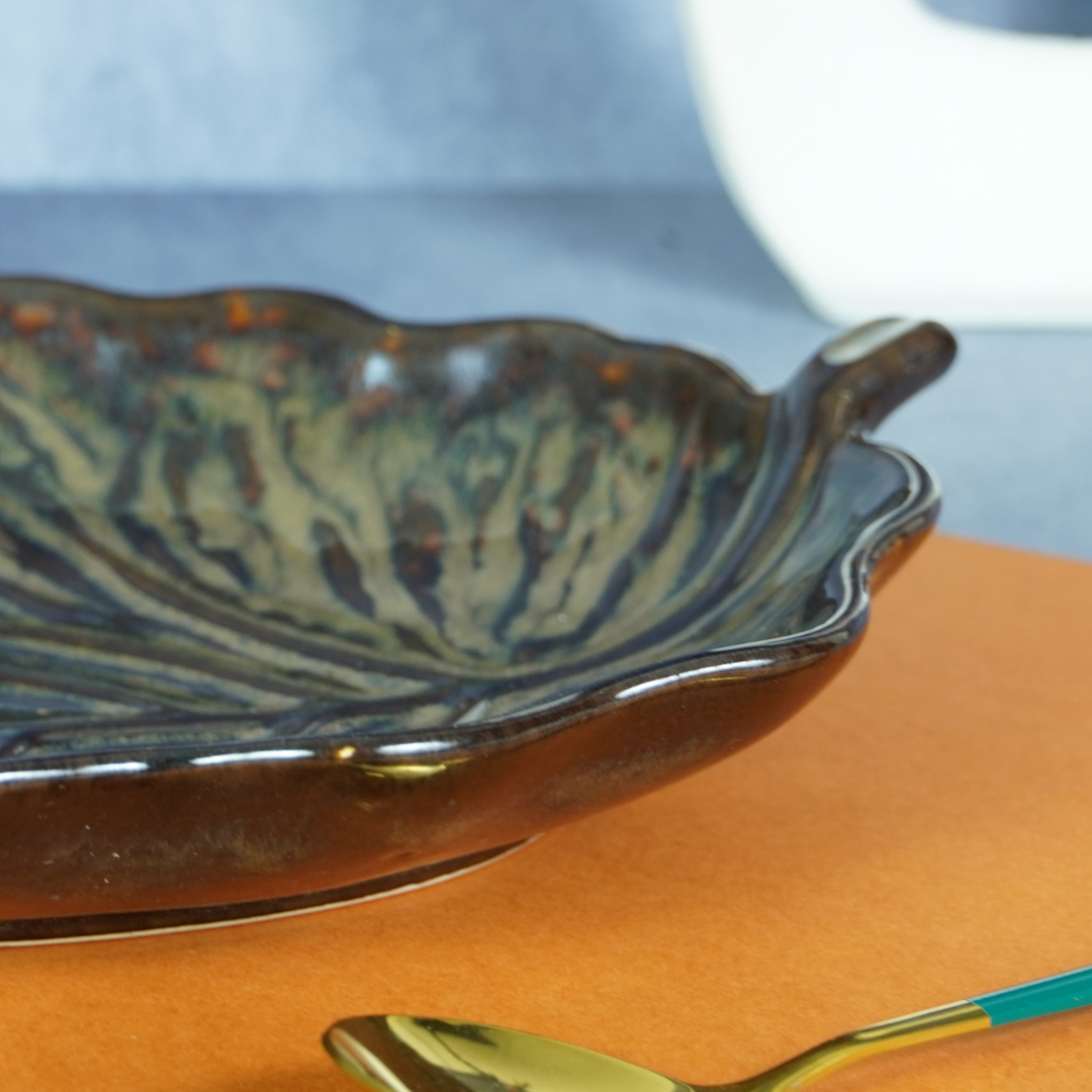 Green Ceramic Leaf Platter