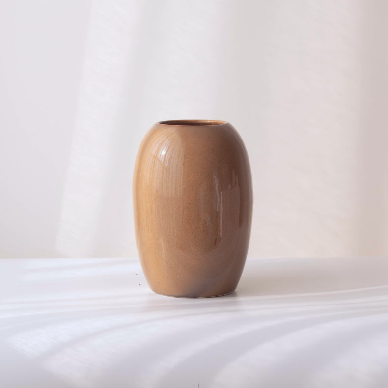 Brown Ceramic Oval Shaped Flower Vase Secondary image