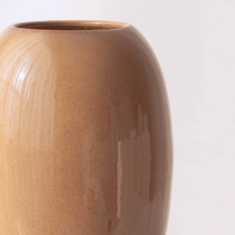 Brown Ceramic Oval Shaped Flower Vase