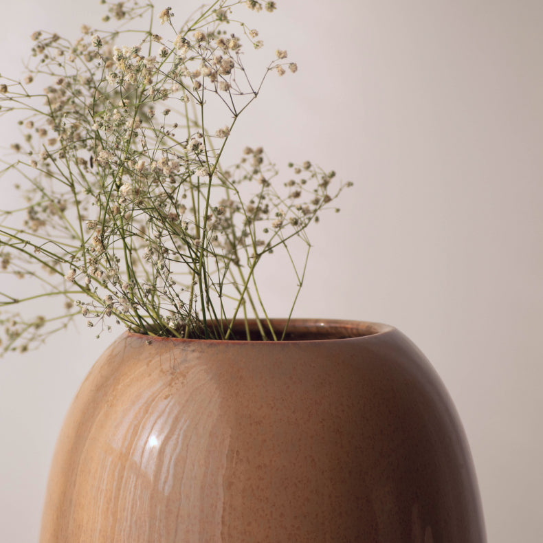 Brown Ceramic Oval Shaped Flower Vase