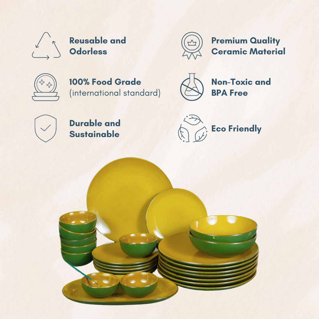 Golden Dinner Set with Green Exterior (Set of 23)