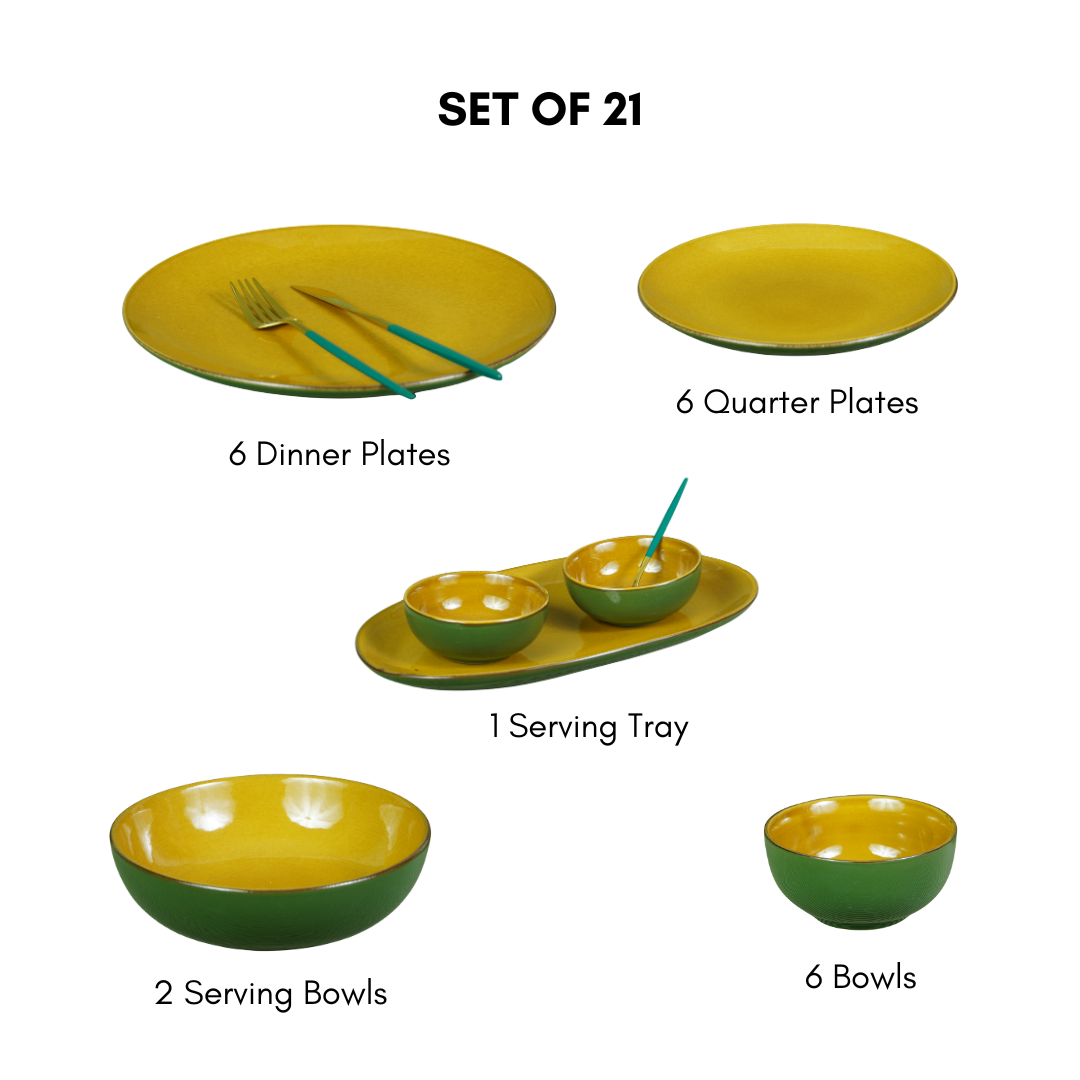 Golden Dinner Set with Green Exterior (Set of 23)