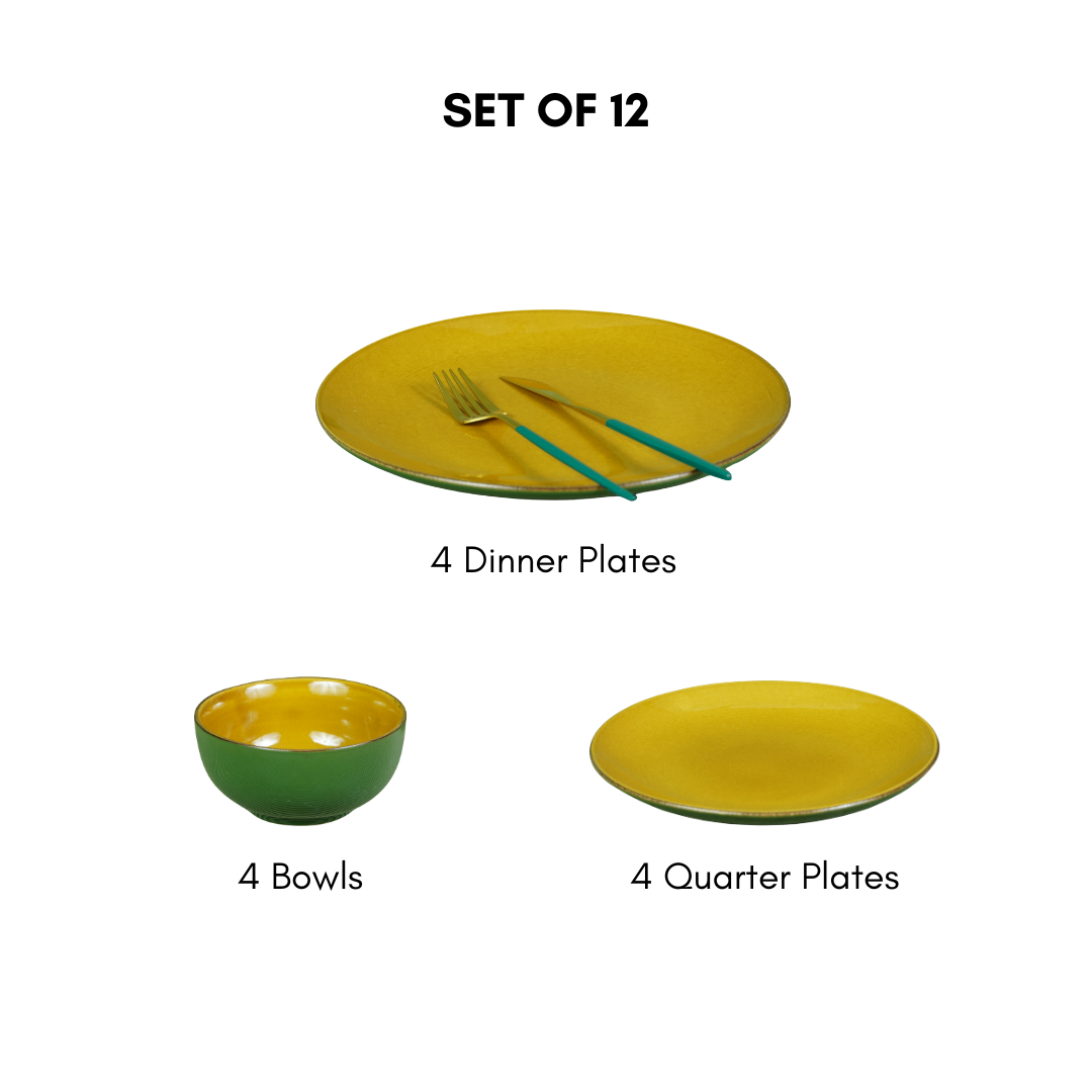 Golden Dinner Set with Green Exterior (Set of 12)