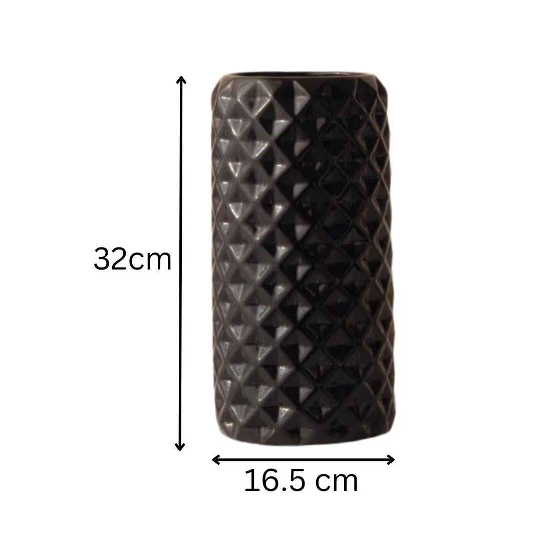 Black Ceramic Cylindrical Shaped Flower Vase