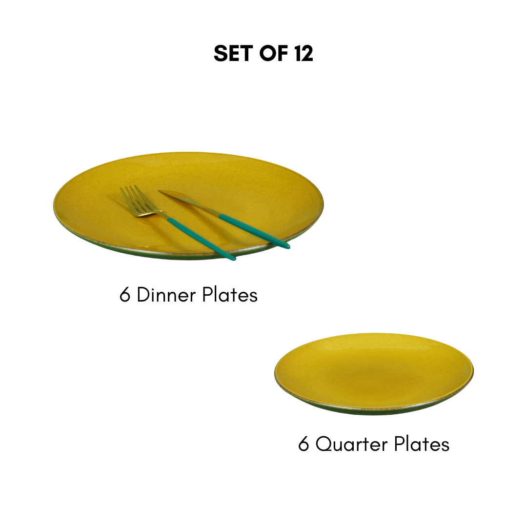 Golden Dinner Set with Green Exterior (Set of 12)