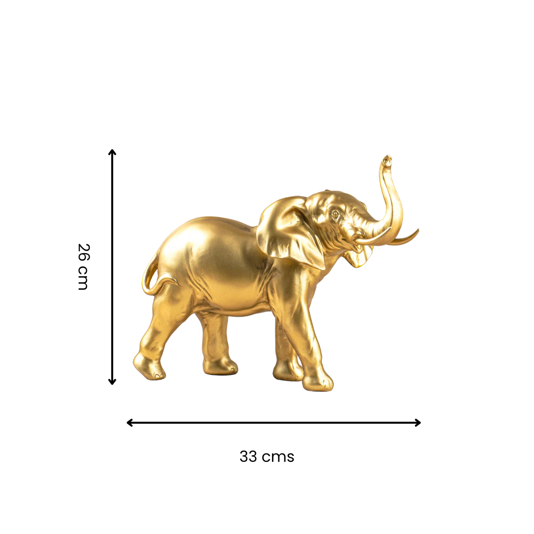 Golden Elephant Figurine with Raised Trunk