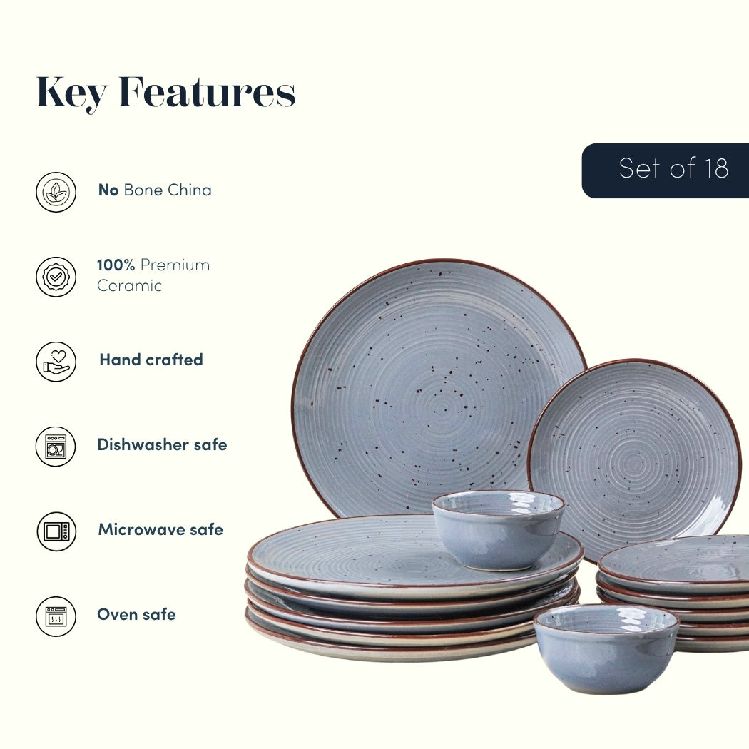 Pebble Grey Ceramic Dinner Set (Set of 18)