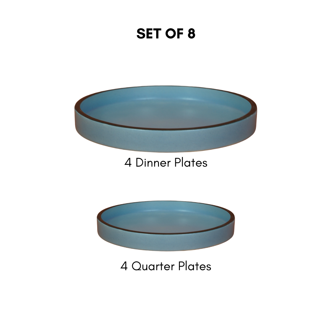 Solid Blue Ceramic Dinner Set (Set of 8)