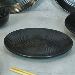 Black Monochrome Spiral Ceramic Dinner Set for 6 (Set of 18)