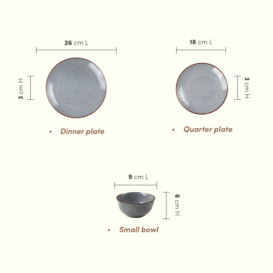 Pebble Grey Ceramic Dinner Set (Set of 18)