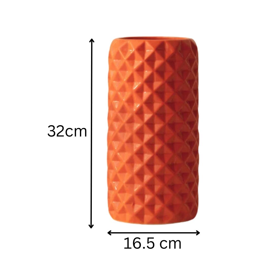 Orange Ceramic Cylindrical Shaped Flower Vase