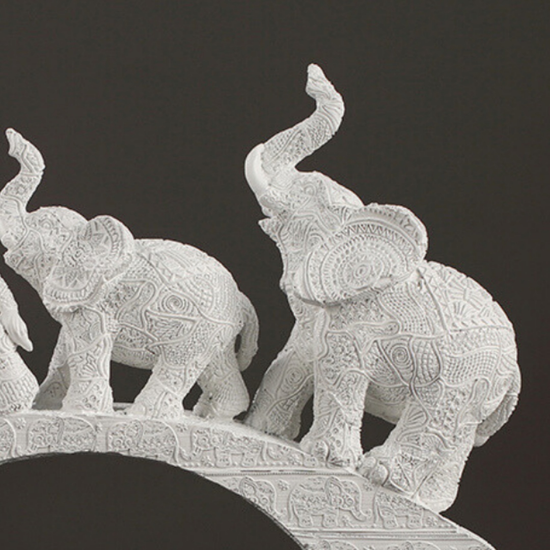 White Resin Elephant Family on Bridge