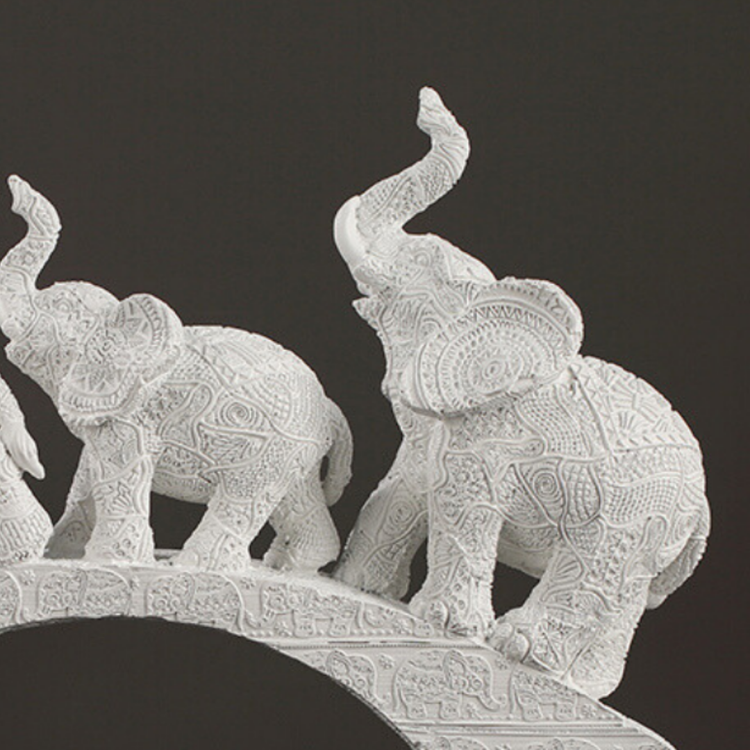 White Resin Elephant Family on Bridge Secondary image