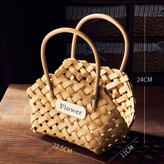 Natural Woven Flower Basket - Unique Double Handle Design