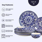 Blue Floral Mandala Design Dinnerware - Set of 18