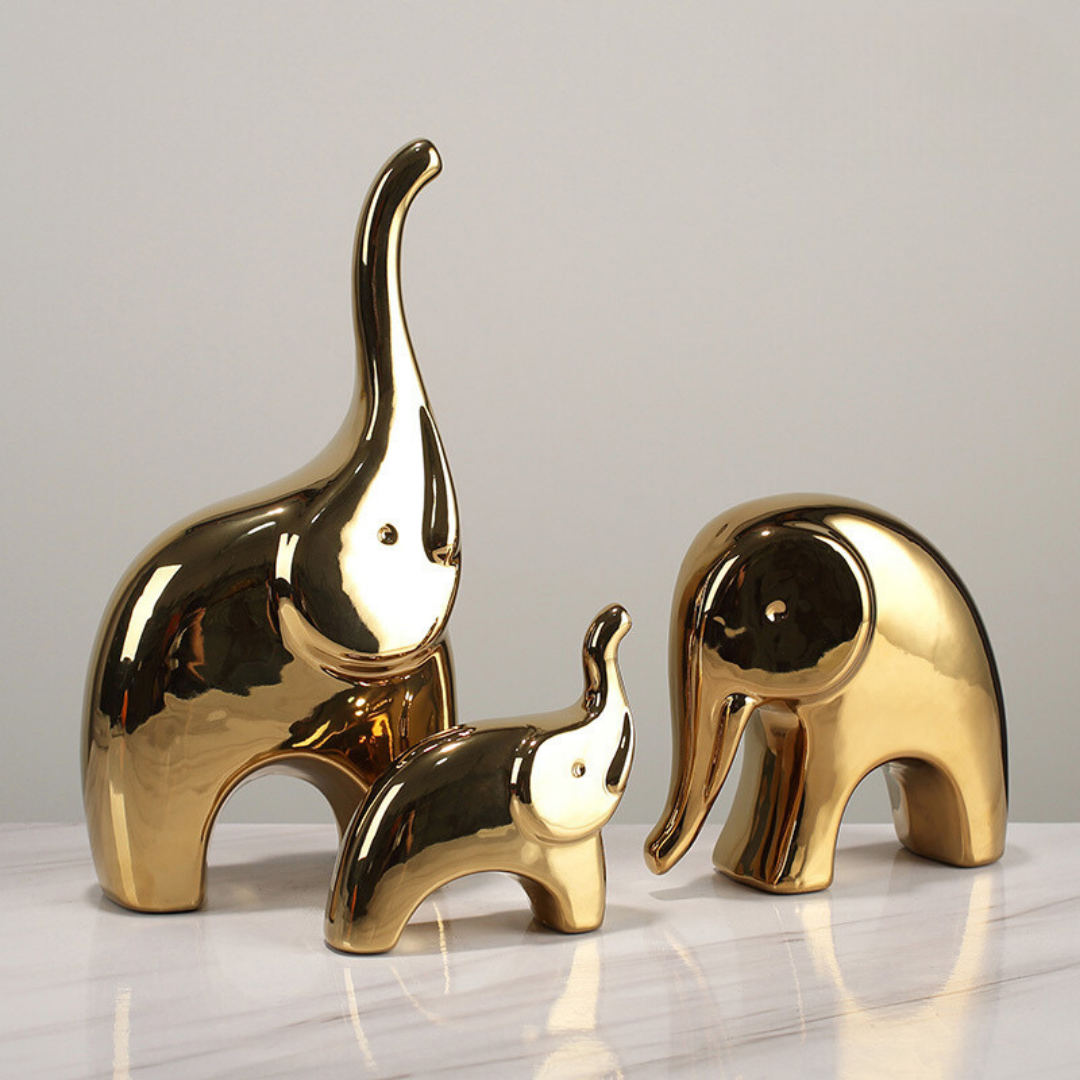 3 pcs Golden Cartoon Elephant for Living Room