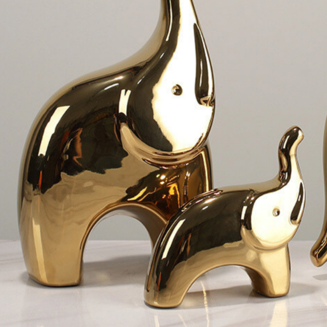 3 pcs Golden Cartoon Elephant for Living Room