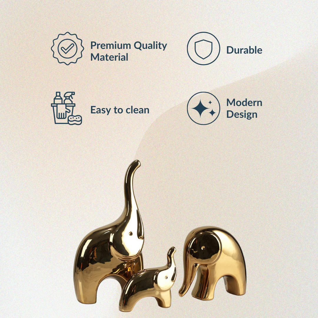 3 pcs Golden Cartoon Elephant for Living Room