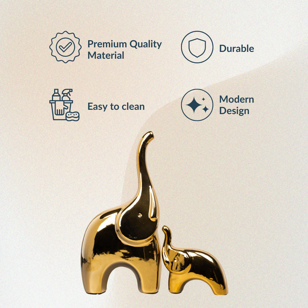 2 pcs Golden Cartoon Elephant for Living Room