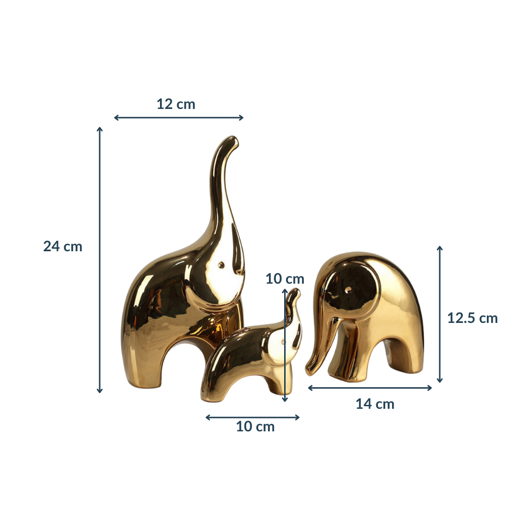 3 pcs Golden Cartoon Elephant for Living Room