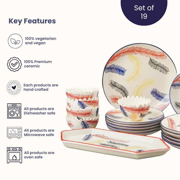 Multicolor Ceramic Dinner Set - Set of 19