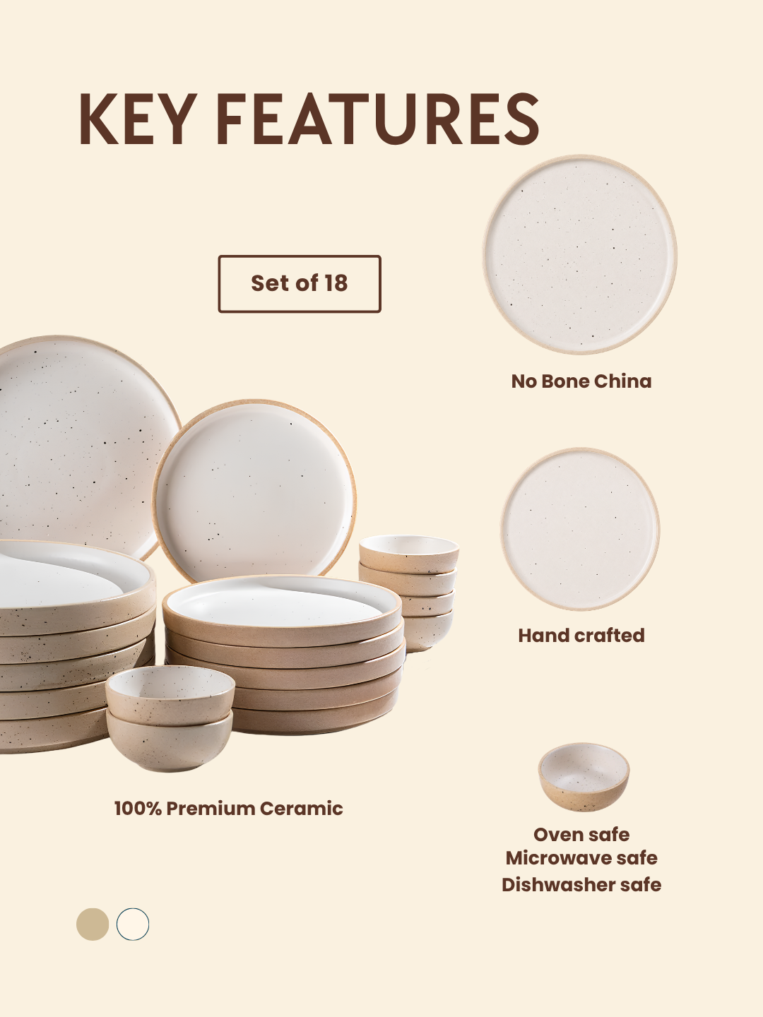 Speckled Beige Ceramic Dinner Set – Set of 18