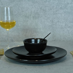 Black Monochrome Spiral Ceramic Dinner Set for 6 (Set of 18)