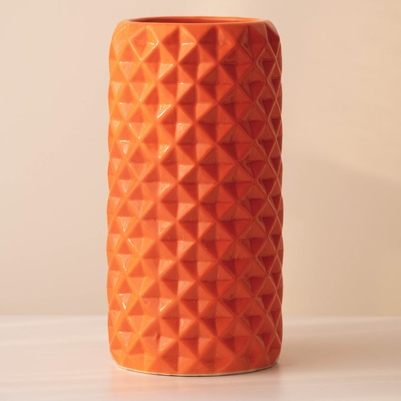 Orange Ceramic Cylindrical Shaped Flower Vase