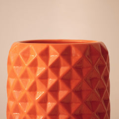 Orange Ceramic Cylindrical Shaped Flower Vase