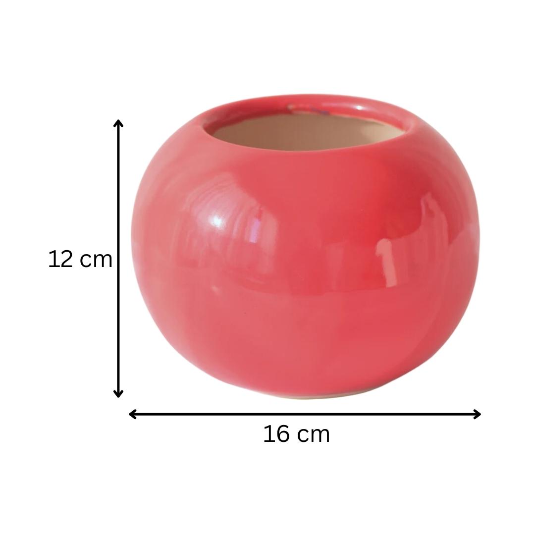 Red Round-Shaped Ceramic Flower Vase