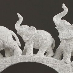 White Resin Elephant Family on Bridge