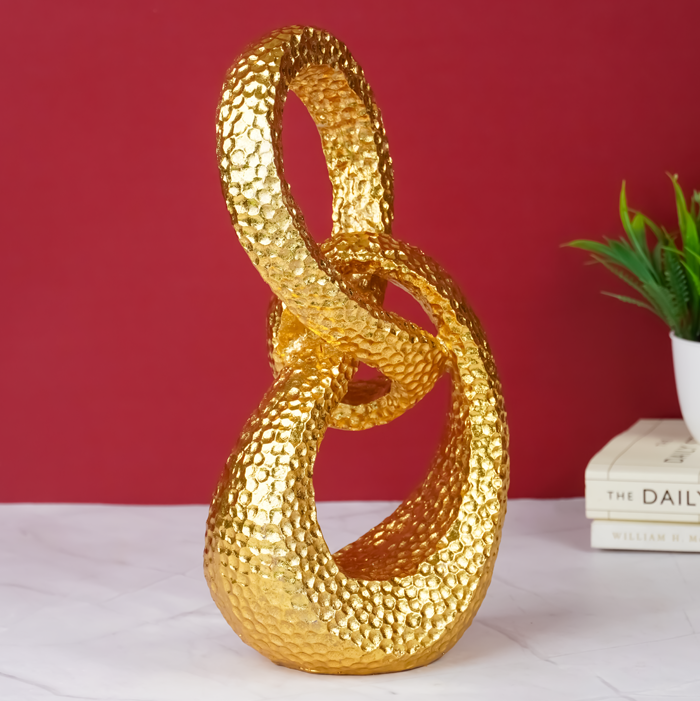 Gold Interlocking Loops Sculpture - Modern Textured Art